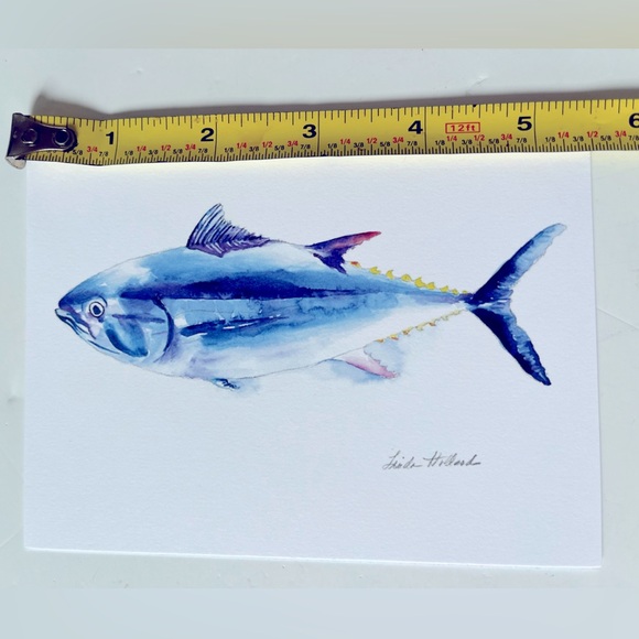 Fish Watercolor Print Notecards Blue Set Of 4 NWOT Nautical - Picture 6 of 8